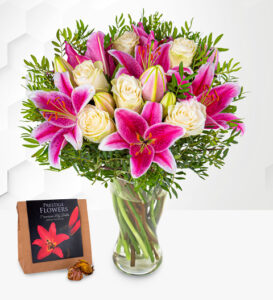 Pink Lilies & Roses with Lily Bulbs